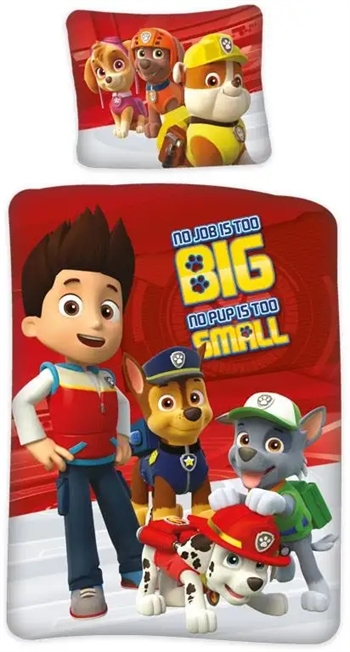 Billede af Paw Patrol sengetøj junior - 100x140 cm - Sengesæt Paw Patrol - Big and small - 2 i 1 design - 100% bomuld hos Shopdyner.dk